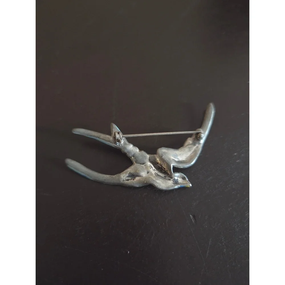 Vintage Blue Enamel Swallow Bird Rhinestone Brooch Pin Rockabilly Retro